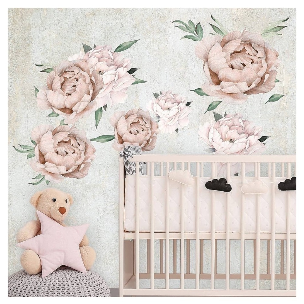 Pink peach watercolor peonies flowers wall decals brand new